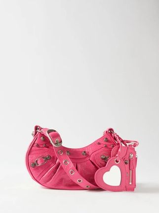 Le Cagole Xs Zip Leather Shoulder Bag In Hot Pink