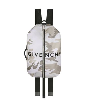 Man Adjustable G-zip Nylon Backpack With Camouflage Print