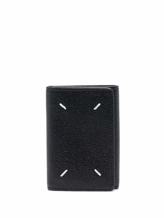Four-stitch Leather Wallet In Black