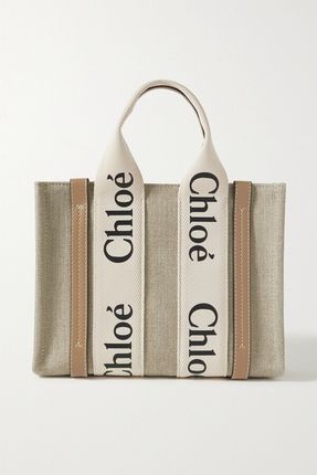 Woody Small Leather-trimmed Linen-canvas Tote - Neutrals