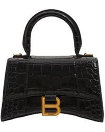 Women's Black Xs Hourglass Croc Embossed Leather Bag