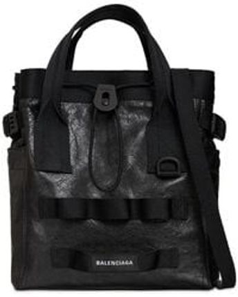 Men's Black Army Leather Tote Bag