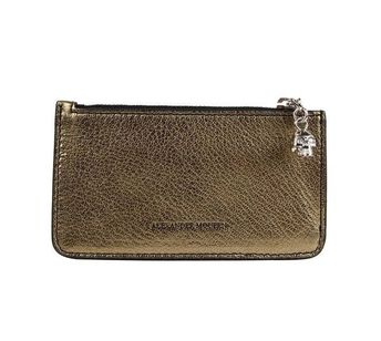 Women's Gold Metallic Grain Leather Card Wallet Holder 501022 7048