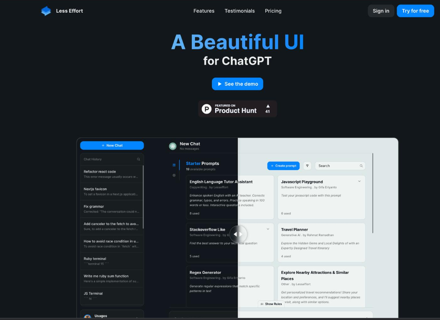 Lesseffort - A Beautiful UI For ChatGPT