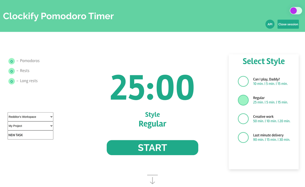 Clockify Pomodoro Timer