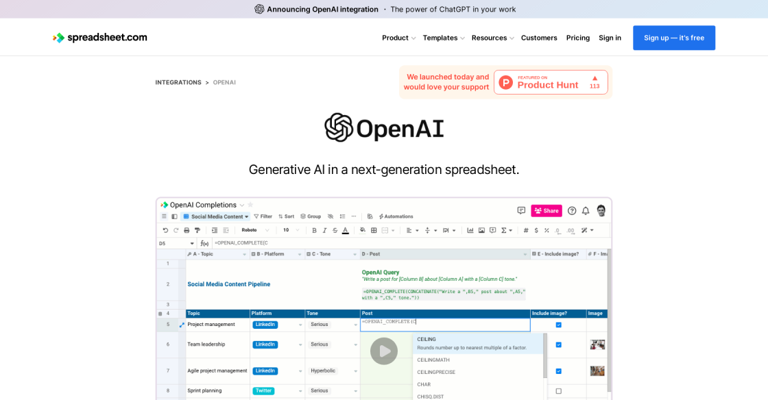 OpenAI In Spreadsheet