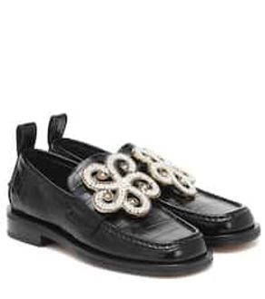 Embellished croc-effect loafers