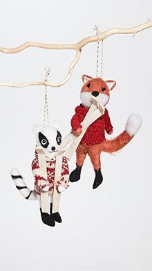 Set Of 2 Fox and Raccoon Ornaments