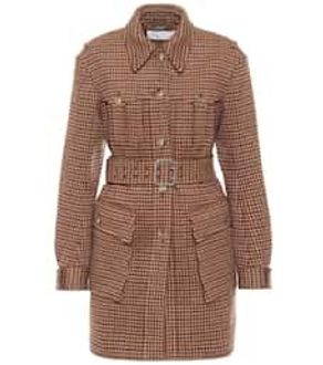 Checked belted wool coat