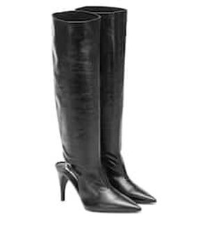 Cut-out knee-high leather boots