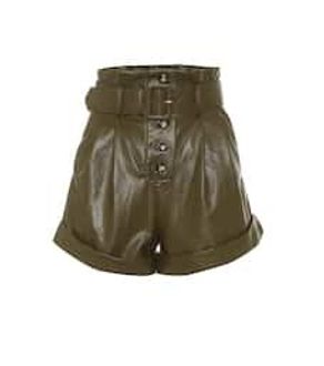 High-rise faux-leather paperbag shorts